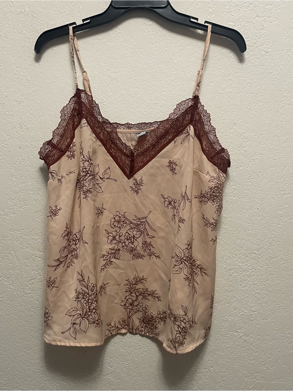 Old Navy Floral Lace Trim Satin Cami Tank Top Brown size L